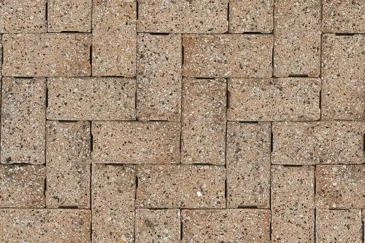 Close-up of tan interlocking concrete pavers