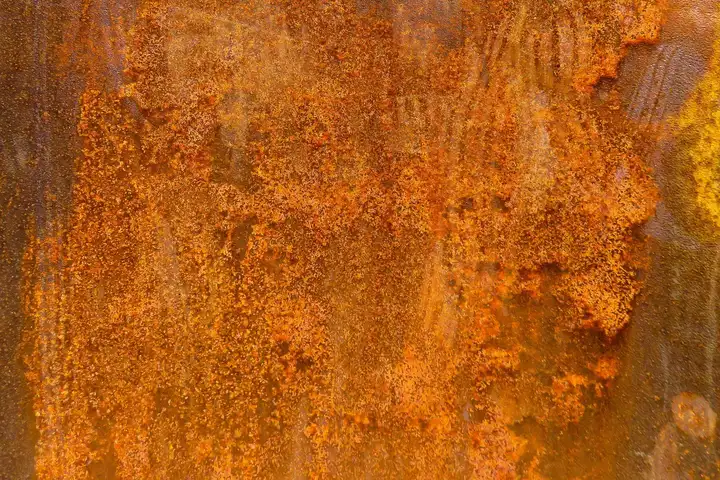 Close-up of orange rust stains on a metal surface