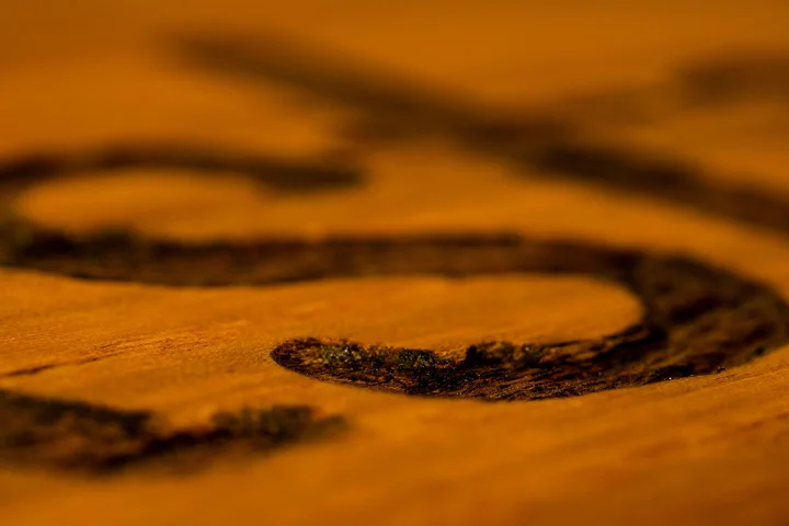 Close-up of wood grain with warm amber lighting